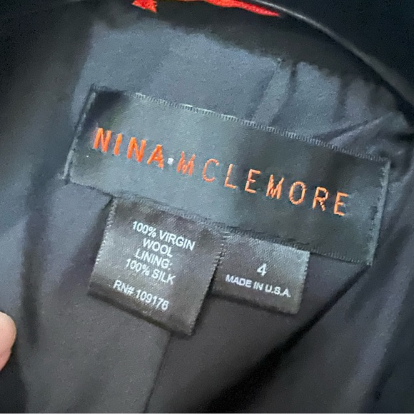 Nina McLemore Jacket Black WOOL CREPE KYOTO jacket size 4 point collar pockets - Picture 4 of 11